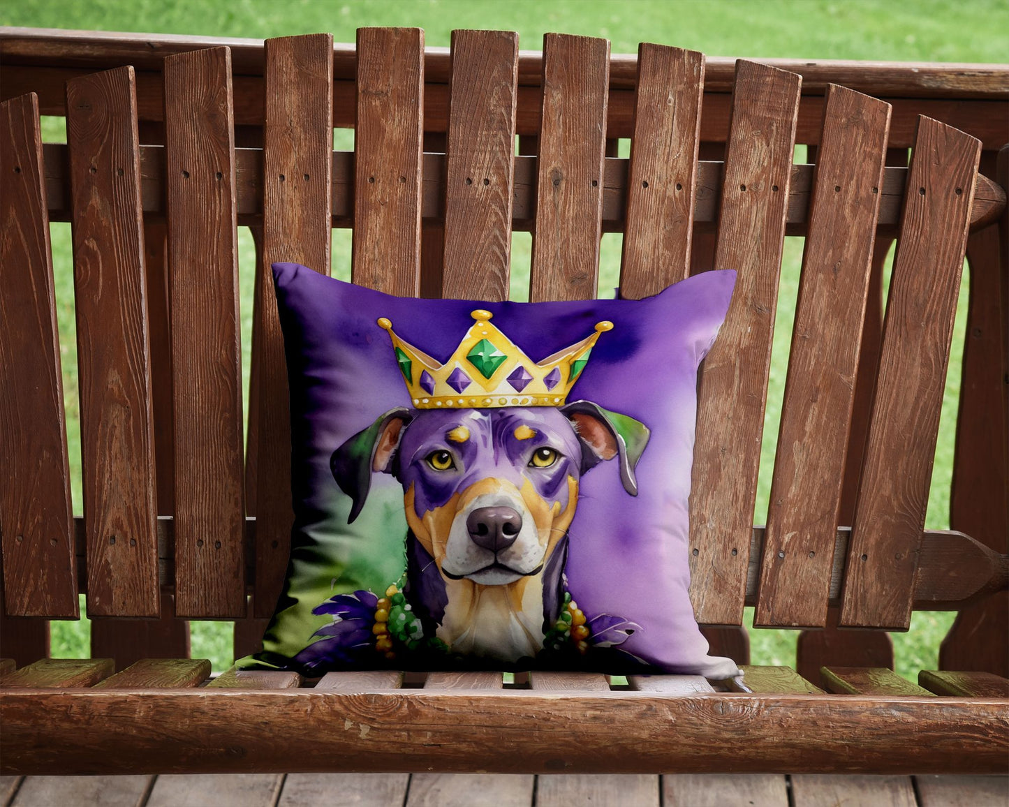Catahoula King of Mardi Gras Throw Pillow Machine Washable, Indoor Outdoor Decorative Pillow for Couch, Bed or Patio, 14Hx14W