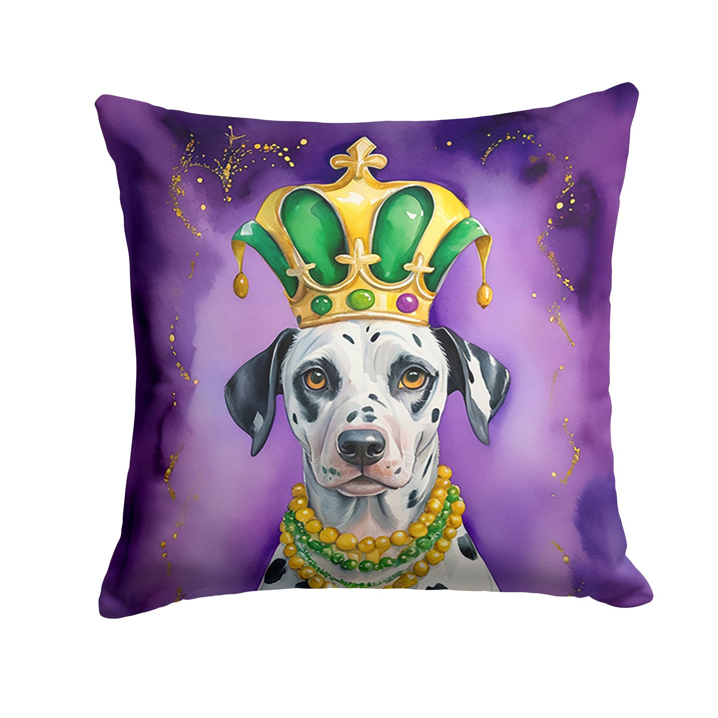 Dalmatian King of Mardi Gras Throw Pillow Machine Washable, Indoor Outdoor Decorative Pillow for Couch, Bed or Patio, 14Hx14W