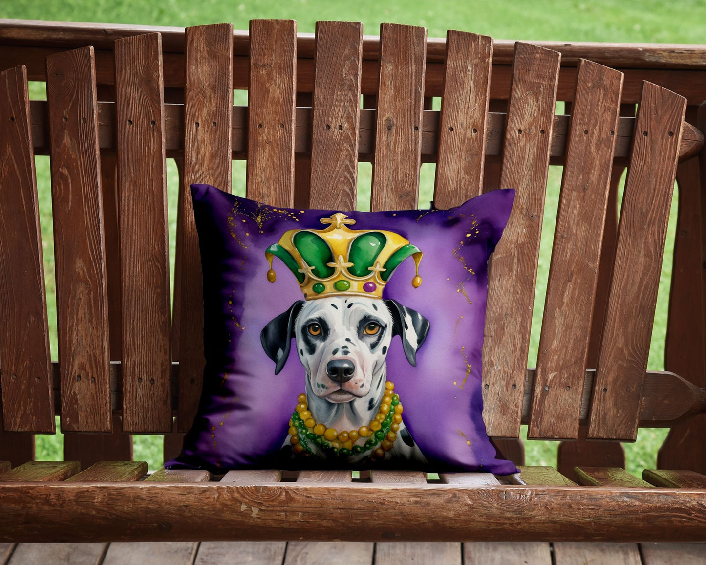 Dalmatian King of Mardi Gras Throw Pillow Machine Washable, Indoor Outdoor Decorative Pillow for Couch, Bed or Patio, 14Hx14W
