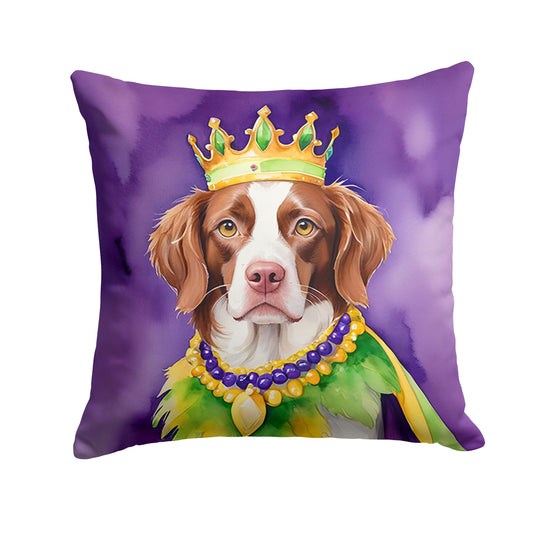Brittany Spaniel King of Mardi Gras Throw Pillow Machine Washable, Indoor Outdoor Decorative Pillow for Couch, Bed or Patio, 14Hx14W