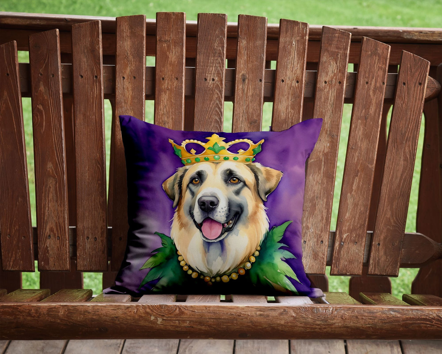 Anatolian Shepherd Dog King of Mardi Gras Throw Pillow Machine Washable, Indoor Outdoor Decorative Pillow for Couch, Bed or Patio, 14Hx14W