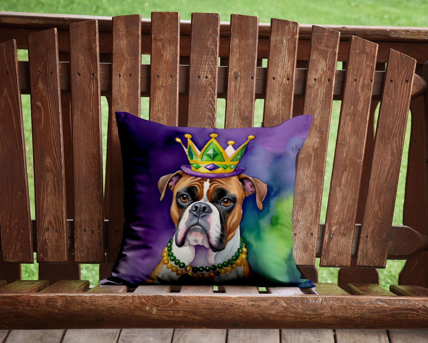 Boxer King of Mardi Gras Throw Pillow Machine Washable, Indoor Outdoor Decorative Pillow for Couch, Bed or Patio, 14Hx14W