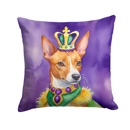 Basenji King of Mardi Gras Throw Pillow Machine Washable, Indoor Outdoor Decorative Pillow for Couch, Bed or Patio, 14Hx14W