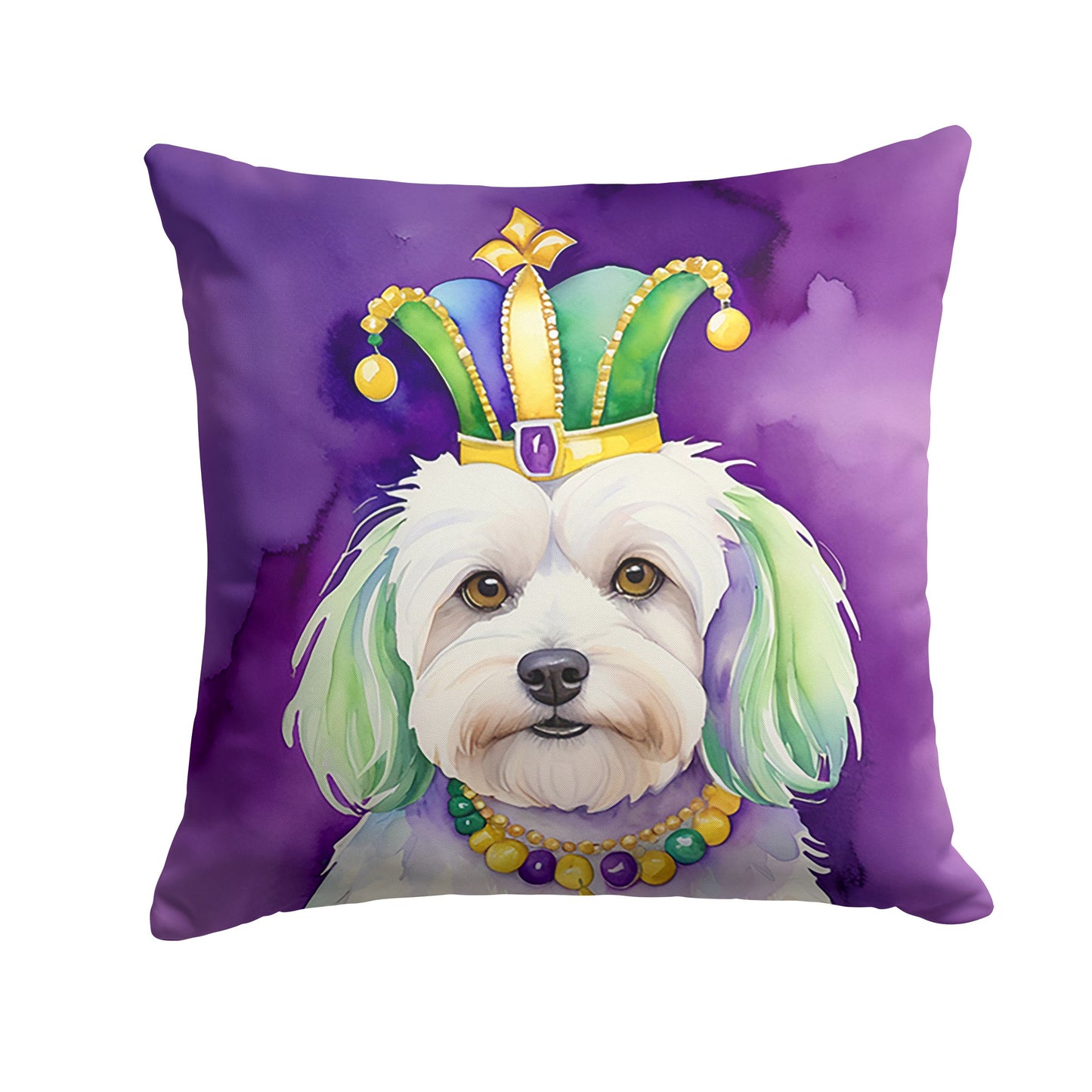 Coton de Tulear King of Mardi Gras Throw Pillow Machine Washable, Indoor Outdoor Decorative Pillow for Couch, Bed or Patio, 14Hx14W