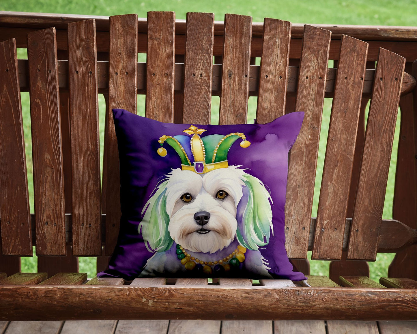 Coton de Tulear King of Mardi Gras Throw Pillow Machine Washable, Indoor Outdoor Decorative Pillow for Couch, Bed or Patio, 14Hx14W