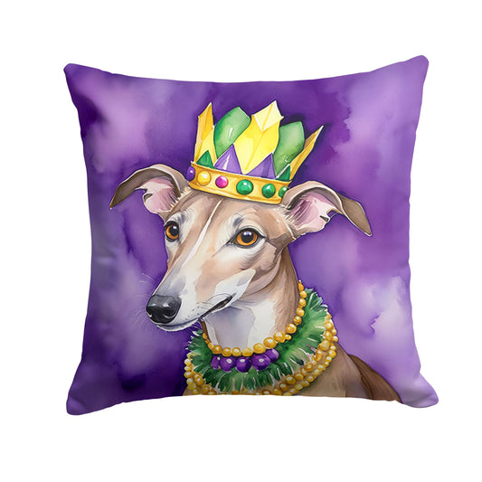 Greyhound King of Mardi Gras Throw Pillow Machine Washable, Indoor Outdoor Decorative Pillow for Couch, Bed or Patio, 14Hx14W