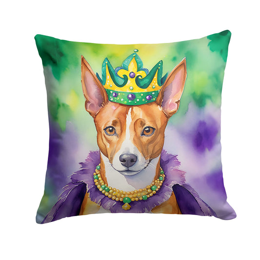 Basenji King of Mardi Gras Throw Pillow Machine Washable, Indoor Outdoor Decorative Pillow for Couch, Bed or Patio, 14Hx14W