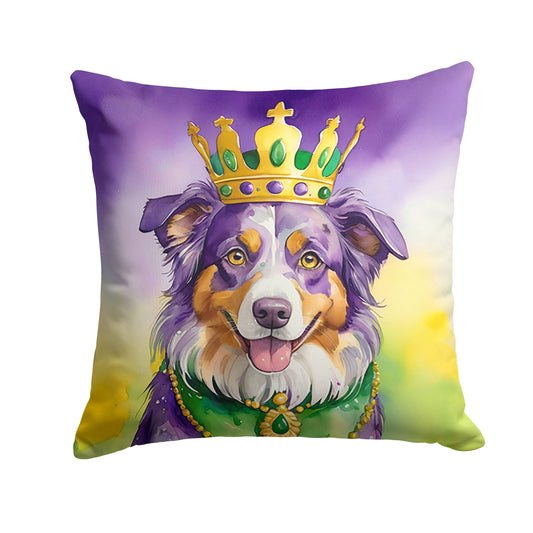 Australian Shepherd King of Mardi Gras Throw Pillow Machine Washable, Indoor Outdoor Decorative Pillow for Couch, Bed or Patio, 14Hx14W