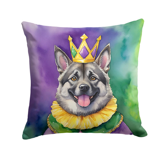Norwegian Elkhound King of Mardi Gras Throw Pillow Machine Washable, Indoor Outdoor Decorative Pillow for Couch, Bed or Patio, 18Hx18W