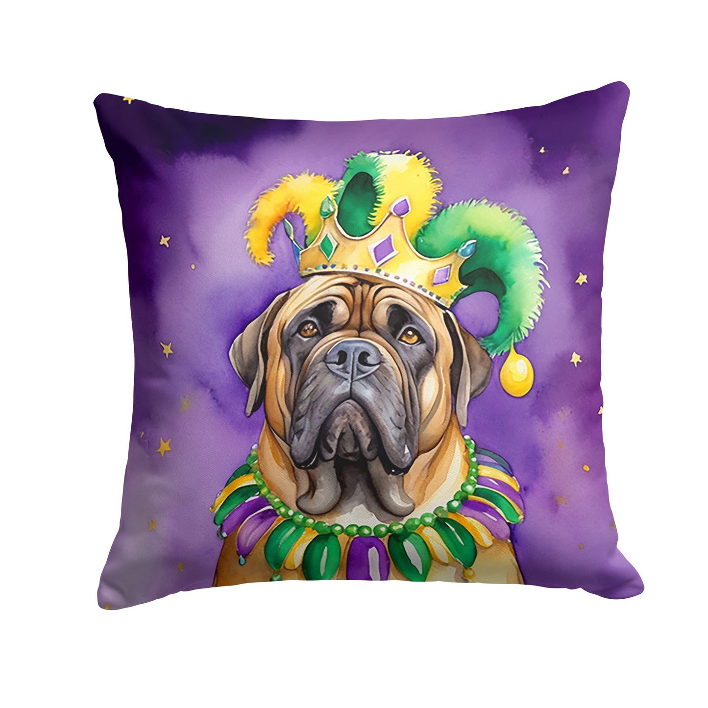 Mastiff King of Mardi Gras Throw Pillow Machine Washable, Indoor Outdoor Decorative Pillow for Couch, Bed or Patio, 18Hx18W