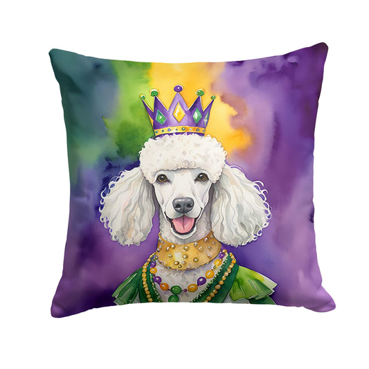 White Poodle King of Mardi Gras Throw Pillow Machine Washable, Indoor Outdoor Decorative Pillow for Couch, Bed or Patio, 18Hx18W