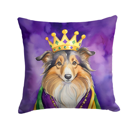 Sheltie King of Mardi Gras Throw Pillow Machine Washable, Indoor Outdoor Decorative Pillow for Couch, Bed or Patio, 18Hx18W