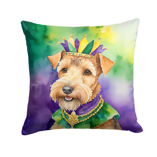 Lakeland Terrier King of Mardi Gras Throw Pillow Machine Washable, Indoor Outdoor Decorative Pillow for Couch, Bed or Patio, 18Hx18W