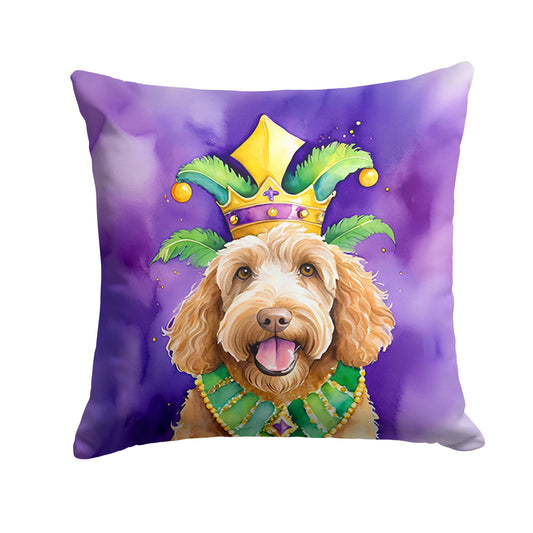Labradoodle King of Mardi Gras Throw Pillow Machine Washable, Indoor Outdoor Decorative Pillow for Couch, Bed or Patio, 18Hx18W