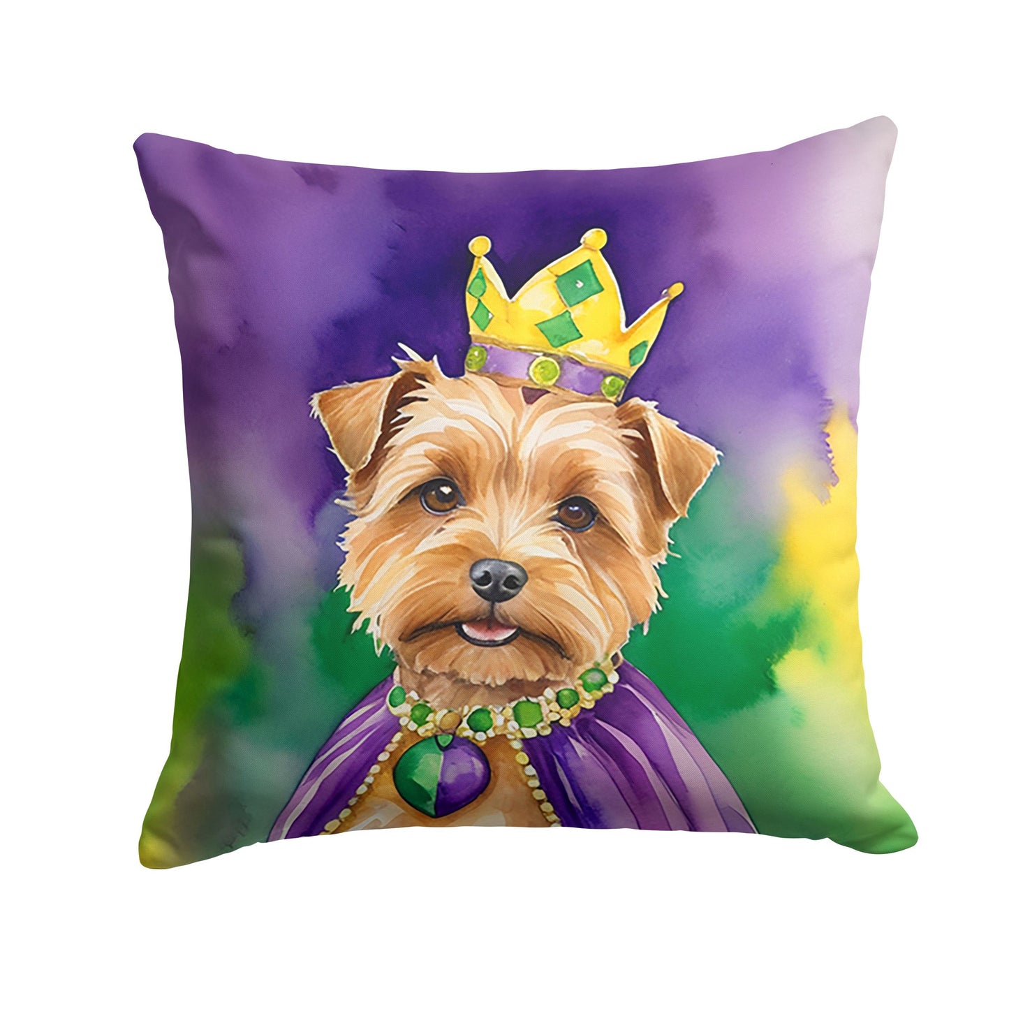 Norfolk Terrier King of Mardi Gras Throw Pillow Machine Washable, Indoor Outdoor Decorative Pillow for Couch, Bed or Patio, 18Hx18W