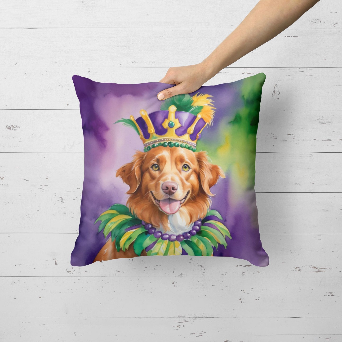 Nova Scotia Duck Tolling Retriever King of Mardi Gras Throw Pillow Machine Washable, Indoor Outdoor Decorative Pillow for Couch, Bed or Patio, 18Hx18W