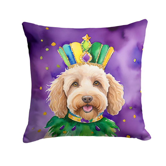 Labradoodle King of Mardi Gras Throw Pillow Machine Washable, Indoor Outdoor Decorative Pillow for Couch, Bed or Patio, 18Hx18W
