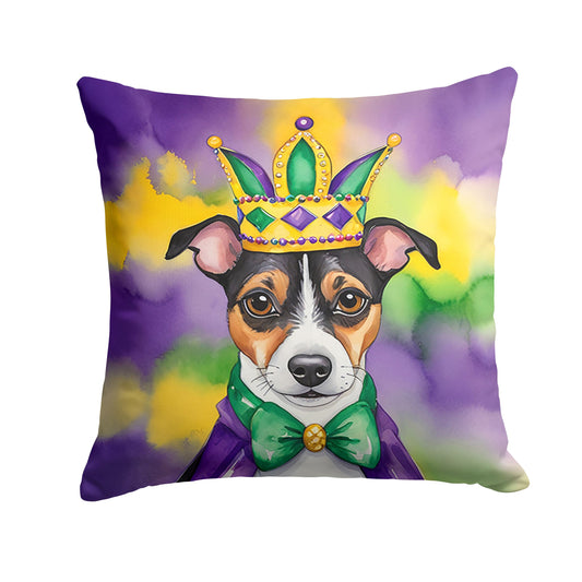 Jack Russell Terrier King of Mardi Gras Throw Pillow Machine Washable, Indoor Outdoor Decorative Pillow for Couch, Bed or Patio, 18Hx18W