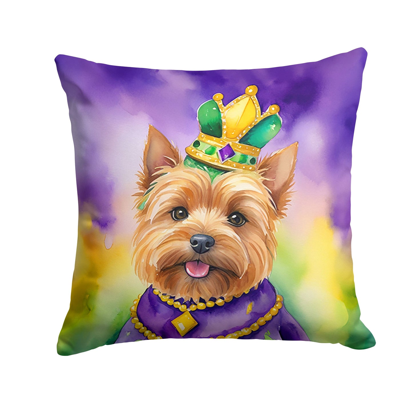 Norwich Terrier King of Mardi Gras Throw Pillow Machine Washable, Indoor Outdoor Decorative Pillow for Couch, Bed or Patio, 18Hx18W
