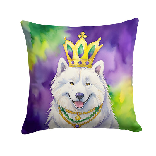 Samoyed King of Mardi Gras Throw Pillow Machine Washable, Indoor Outdoor Decorative Pillow for Couch, Bed or Patio, 18Hx18W